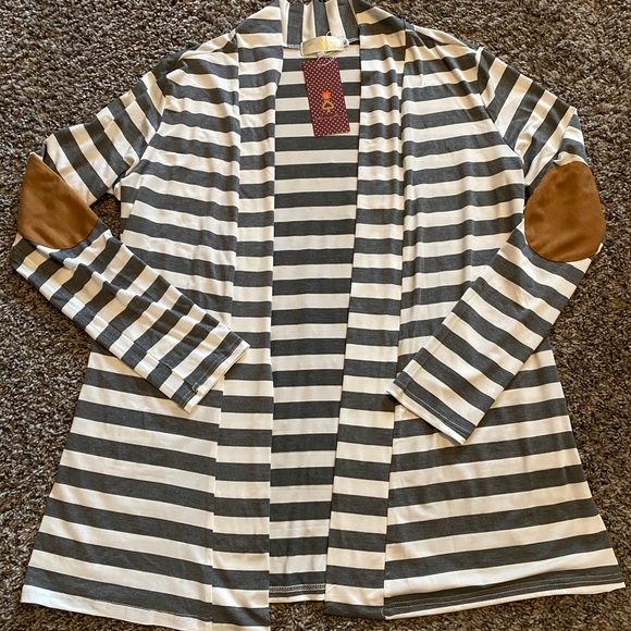 Grey and White Striped Cardigan - Picture 1 of 2